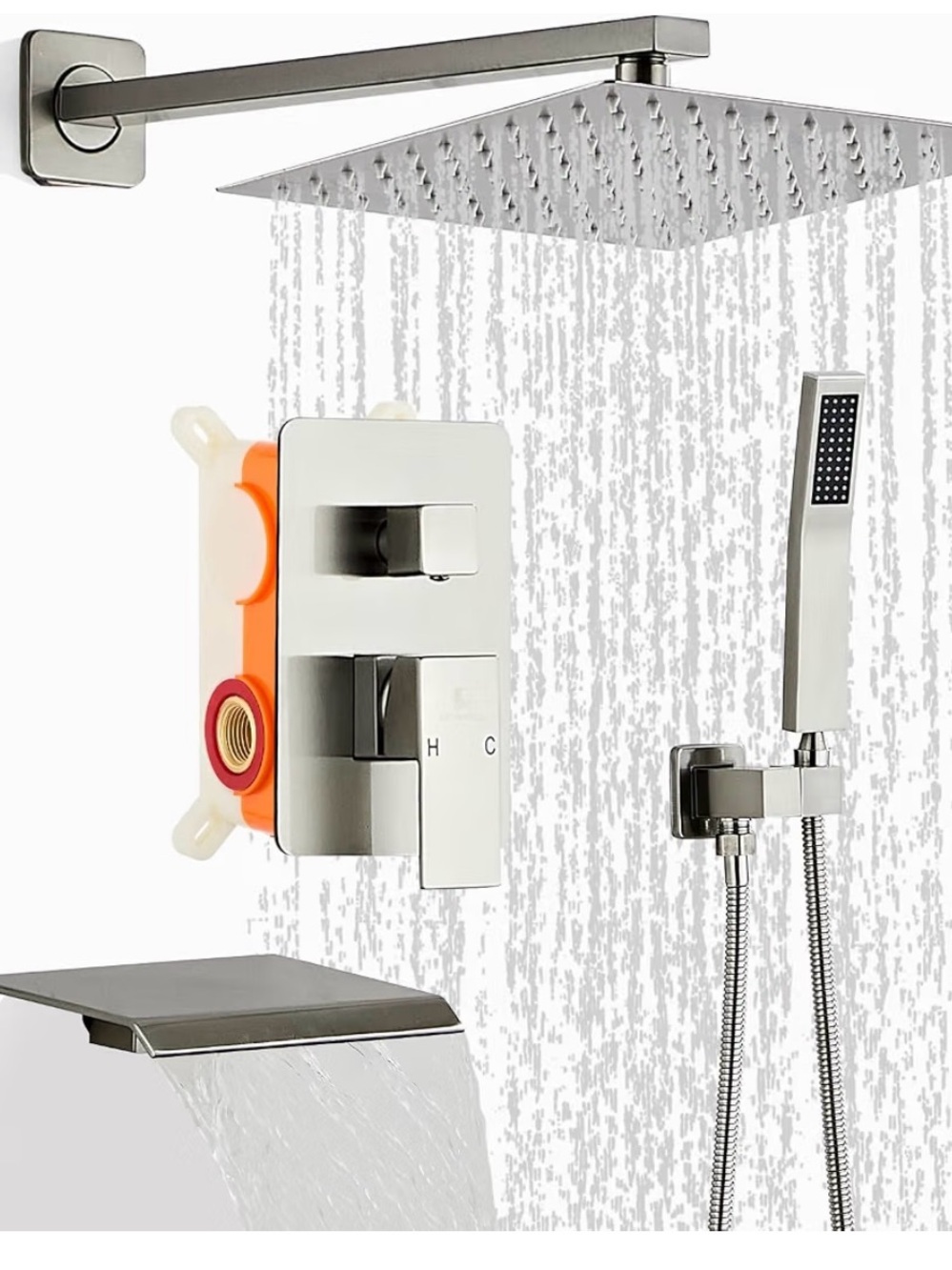 Modern Brushed Nickel Shower Mixer Valve with Handheld and Rain Shower